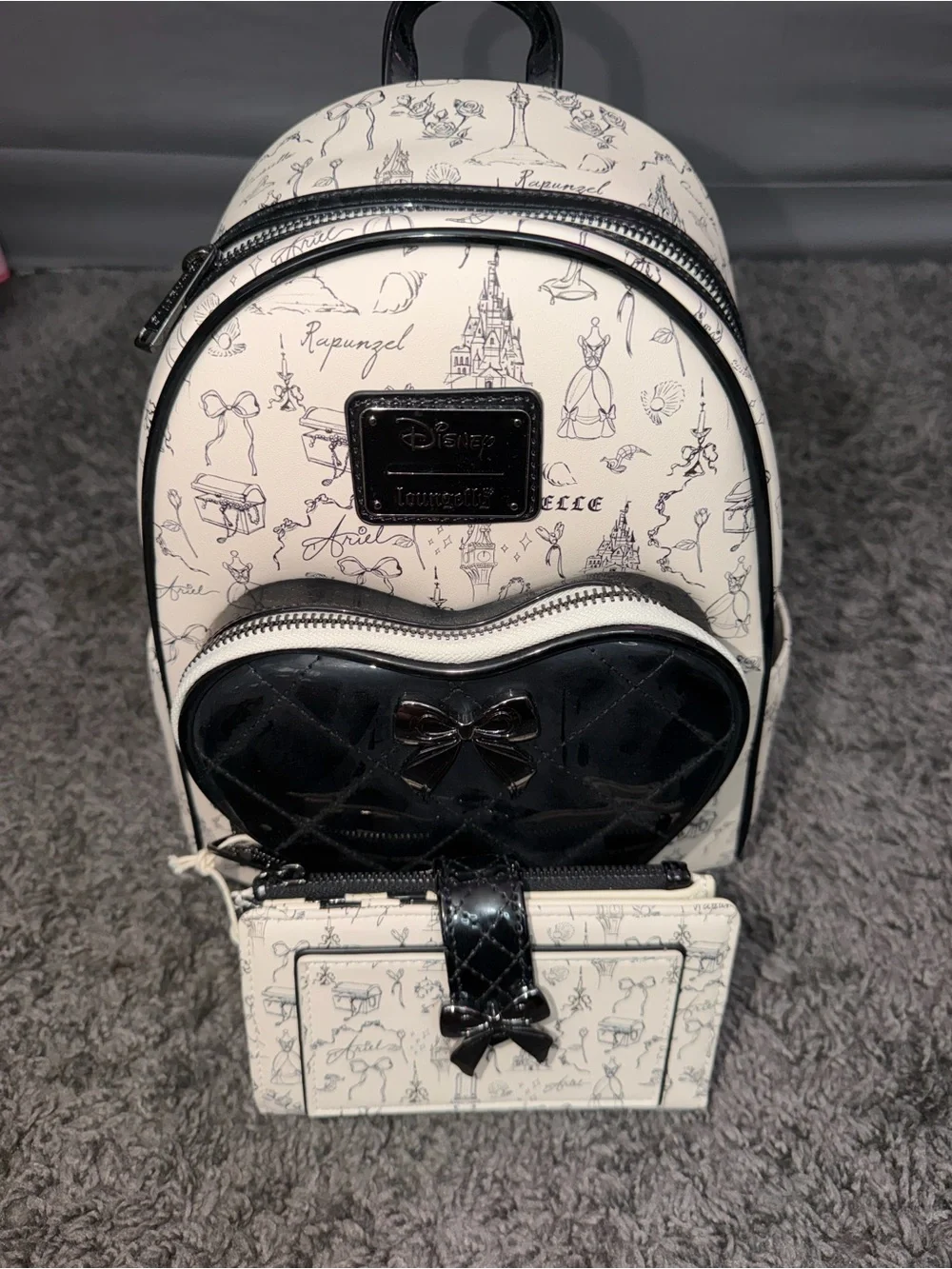 Loungefly Black & White Disney Sketch Mini Backpack with Heart Pouch